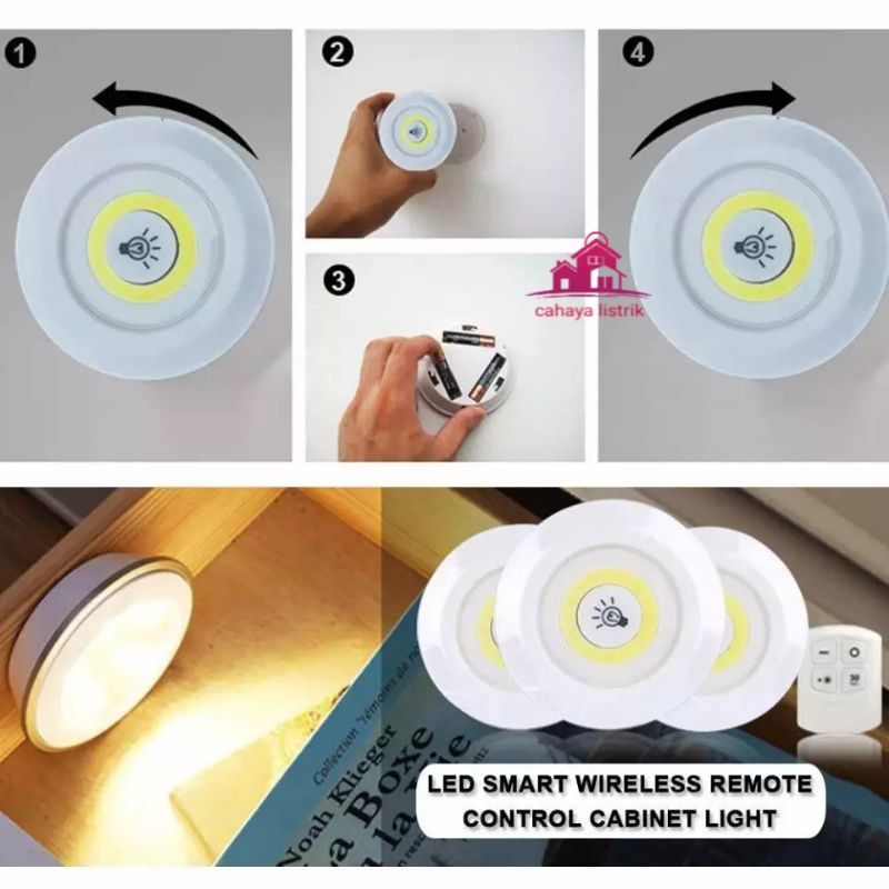 Lampu Emergency LED Remote/Lampu Tempel Dengan Remot Puck Light Lemari Lampu