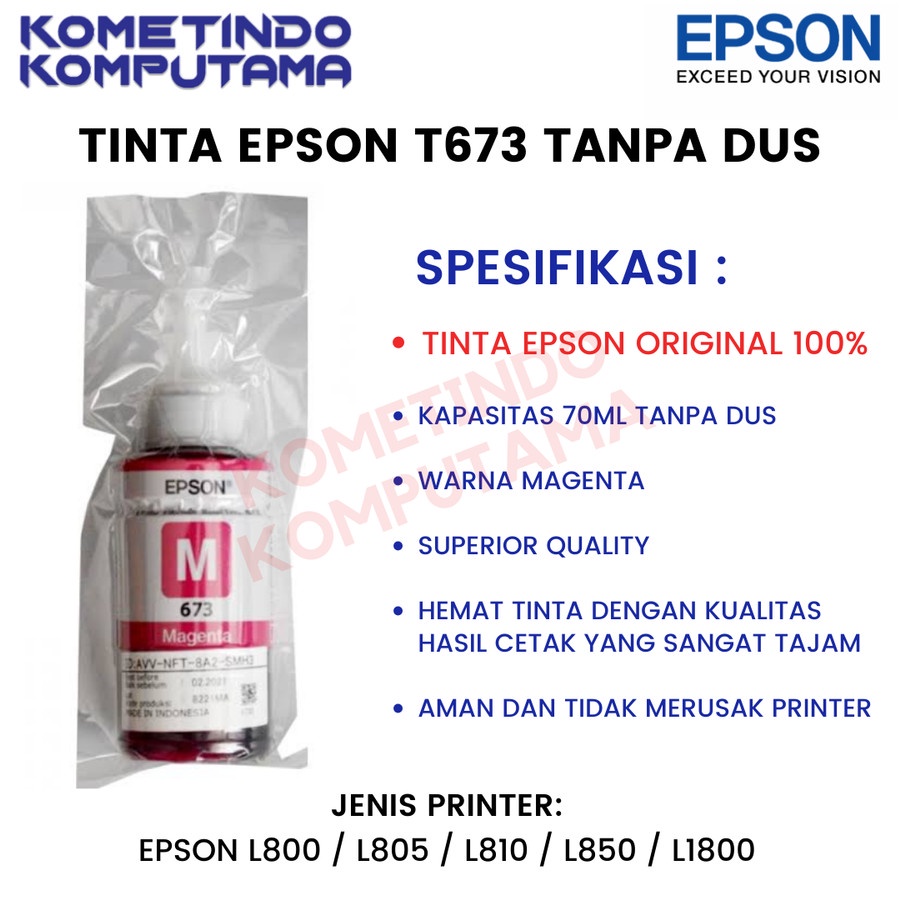 JAMIN ORIGINAL100% T673 MAGENTA 70ml Loose Pack Tinta Botol Epson 673 MERAH