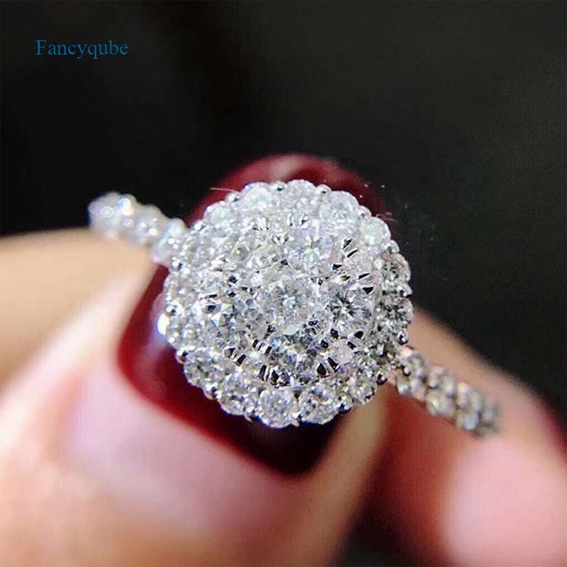Fancyqube Cincin Cubic Zirconia Warna Putih Bling-Bling Untuk Wanita