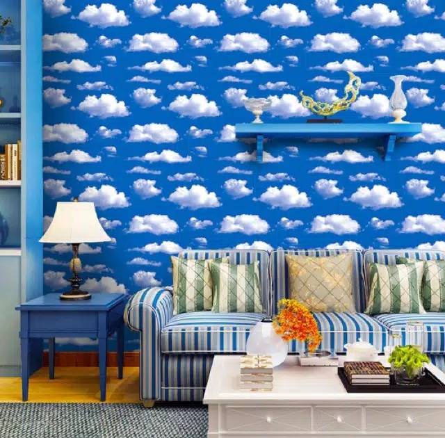 WALLPAPER DINDING MOTIF AWAN BIRU LANGIT 10m x 45cm