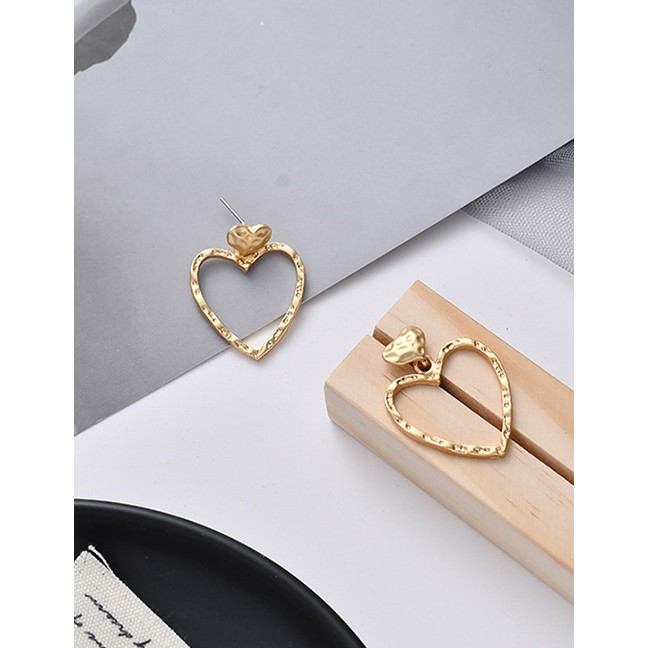 LRC Anting Tusuk Fashion Golden Matte Gold Love Bump Irregular Earrings D67338