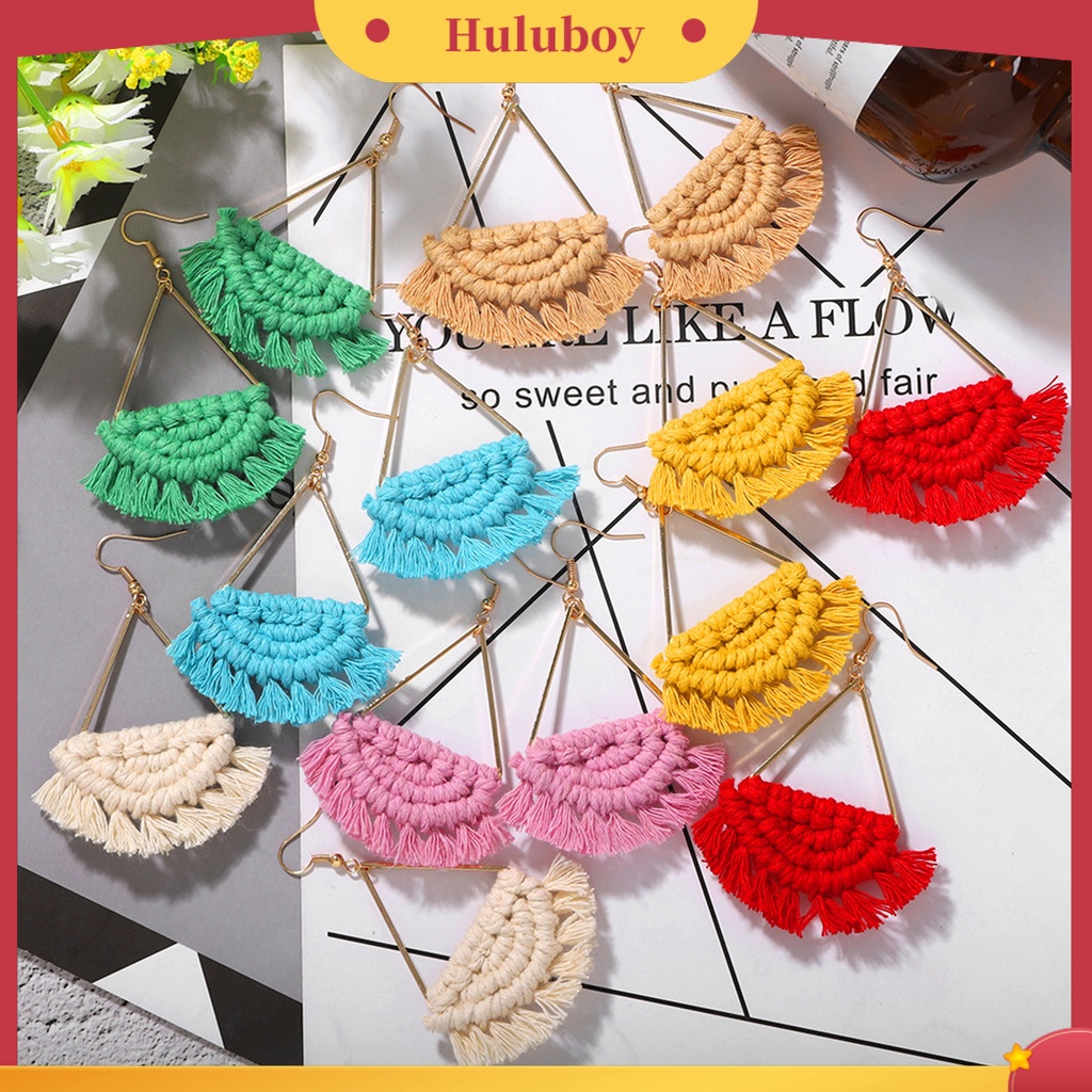 Hu Hu Hu Hu Hu Alat Bantu Pasang Kacamata♡ 1 Pasang Anting Kait Gantung Wanita Desain Setengah Lingkaran + Rumbai Kreatif Untuk Outdoor