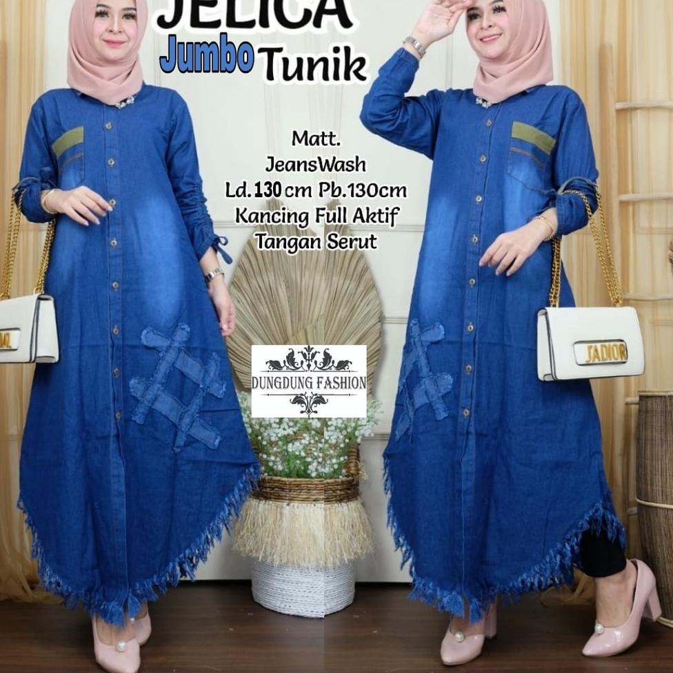 Baju Long Tunik Jeans Denim Premium Size Kecil Sampai Jumbo Ada Big Size Pakaian Long Tunik Wanita M