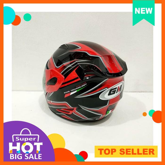 Helm Gm Fighter Sr Motif Hurricane Red Black Merah Hitam