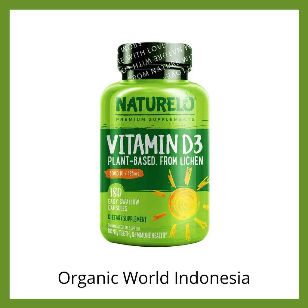 NATURELO Vitamin D3 Plant Based 5000 IU-180 Easy Swallow Capsules VITAMIN IMUNITAS