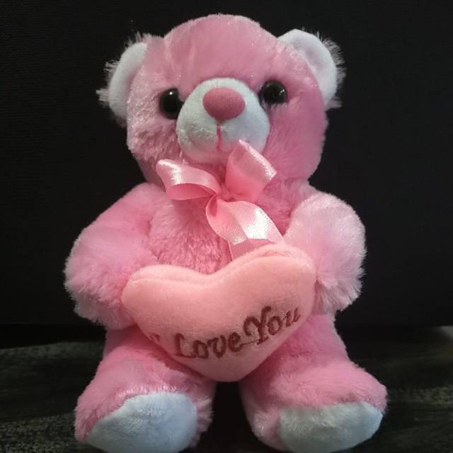 Boneka Teddy Bear Pink Kecil dengan Tulisan I Love You