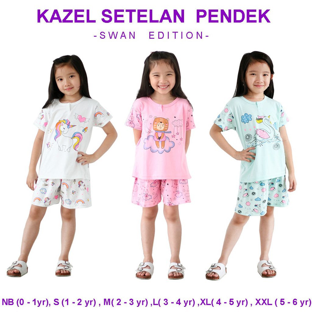 [Size Newborn - XXL] Kazel Setelan Pendek Swan Edition isi 3 Setel