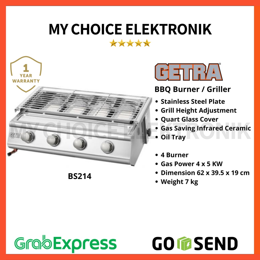 GETRA S/S Burner BBQ BS214 (4 Burner) | BS-214 Griller | Pemanggang