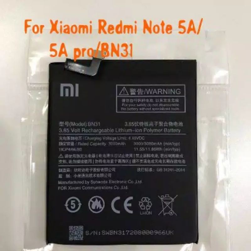 Batre baterai bt hp Xiaomi Redmi Note 5A BN 31 - BN31