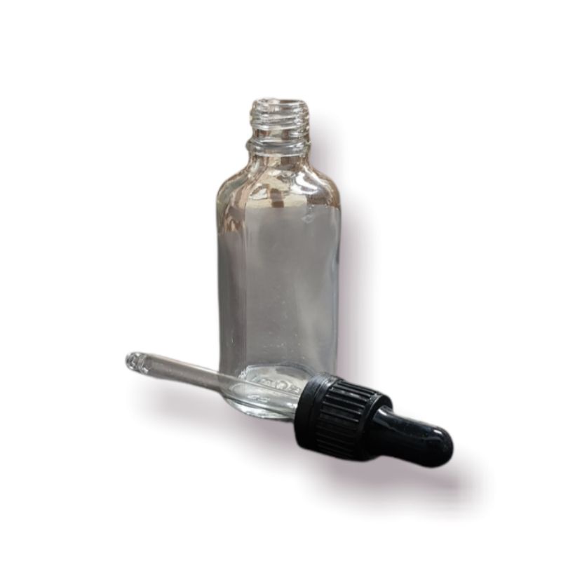 botol pipet kaca 50ml bening - ring segel hitam / botol serum kaca 50ml