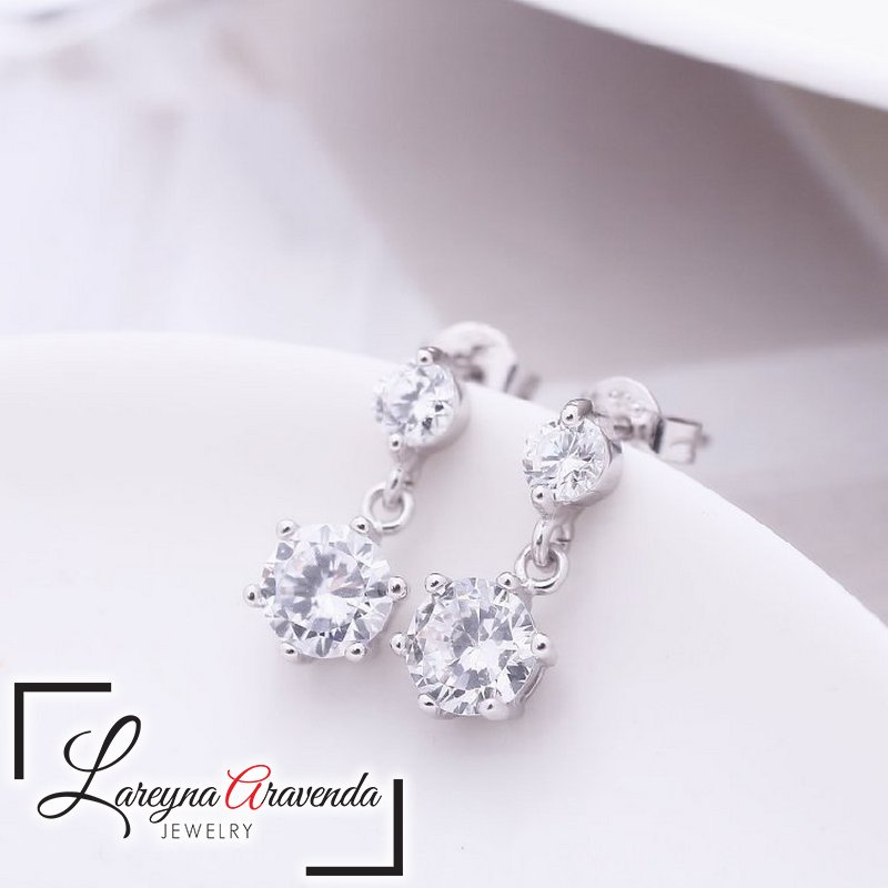 Anting Korea Wanita Perak S925 Model Double Stairs Crystal Mewah AT038