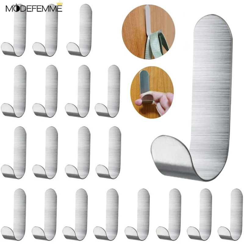 5 Pcs Holder Penyimpanan Bentuk J Bahan Stainless Steel Untuk Kamar Mandi