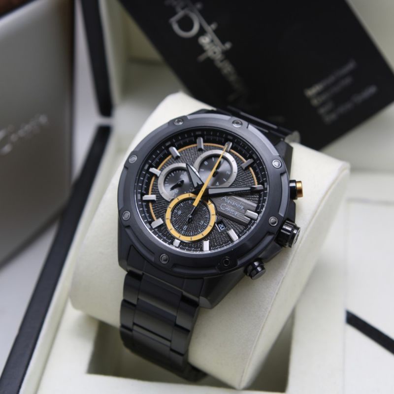 JAM TANGAN PRIA ALEXANDRE CHRISTIE AC 6605 BLACK YELLOW AC 6605 ORIGINAL