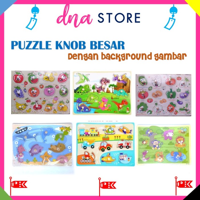 Puzzle Knob Besar Dengan Background Dasar Gambar Mainan Edukasi Anak - Hewan Laut BERKUALITAS