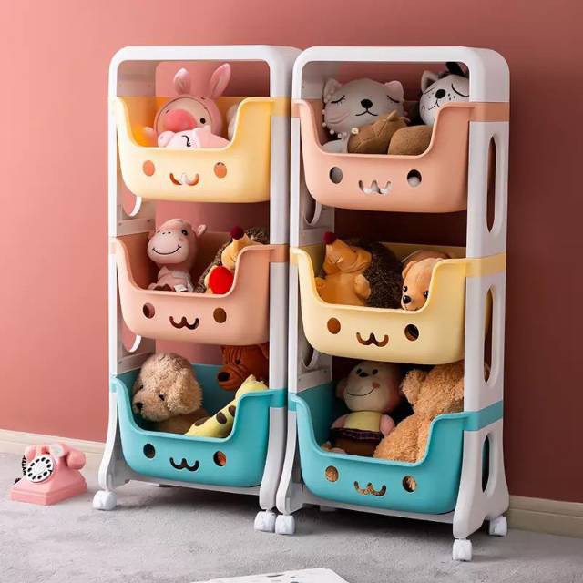 Rak Gemesh Smart Smile Roda Susun Rak Dapur/Kamar Tempat Penyimpanan Mainan Anak Laci Storage Serbaguna