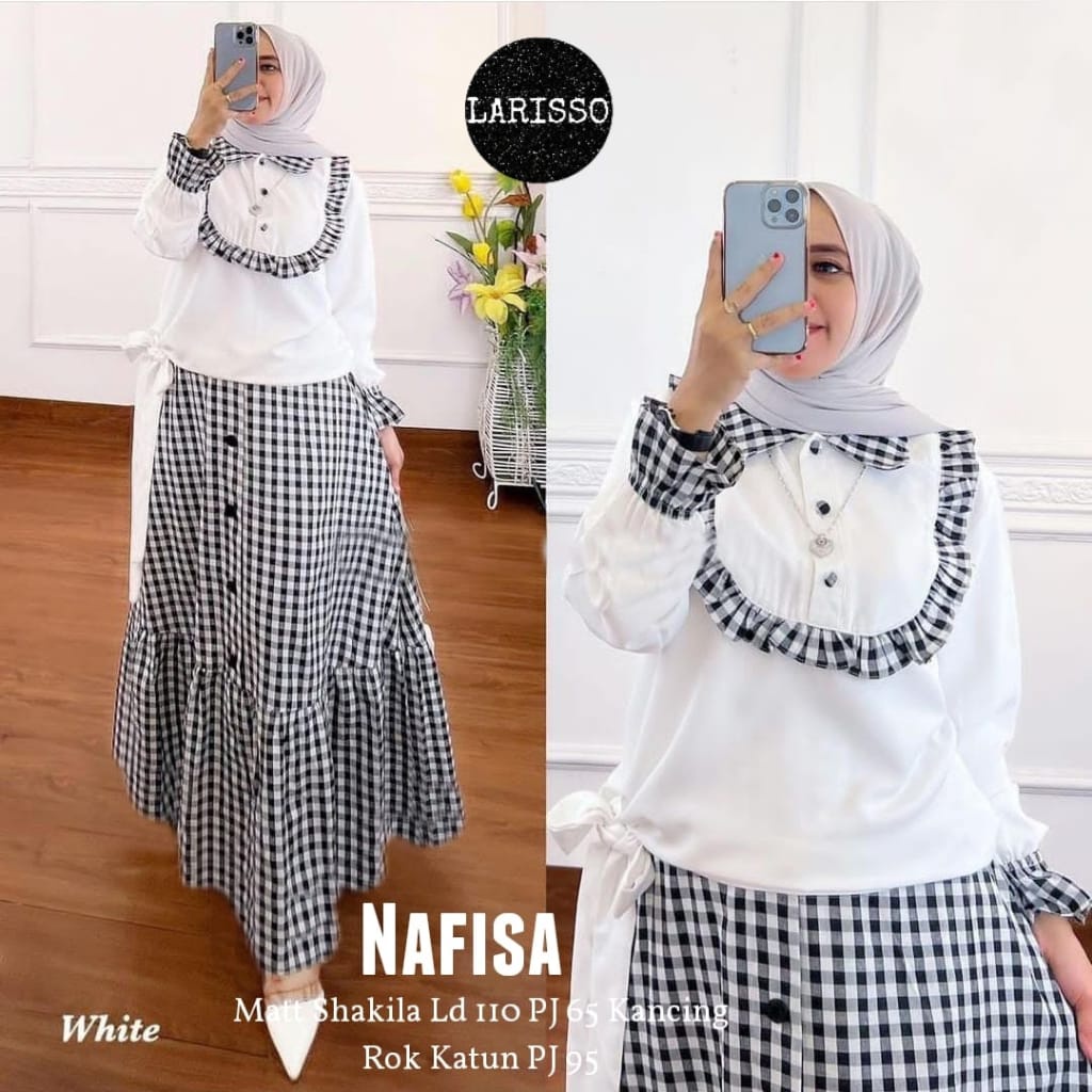 (NEW) Nafisa Set/Setelan Atasan Top Kemeja Blus Shakila Dan Bawahan Rok Katun Import Jumbo/Pakaian M