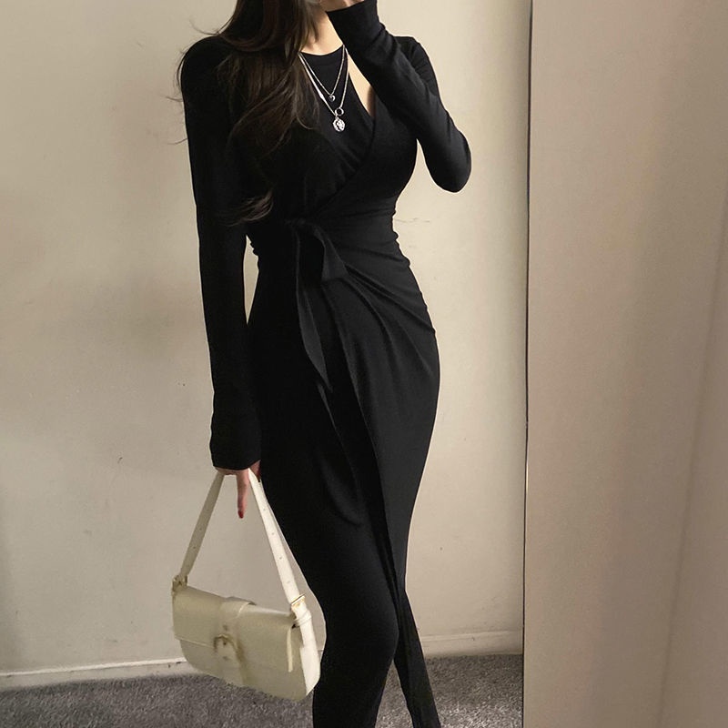 BIIKPIIK Temperamen Selebriti Renda Pinggang Lengan Panjang Gaun Wanita Musim Gugur dan Musim Dingin