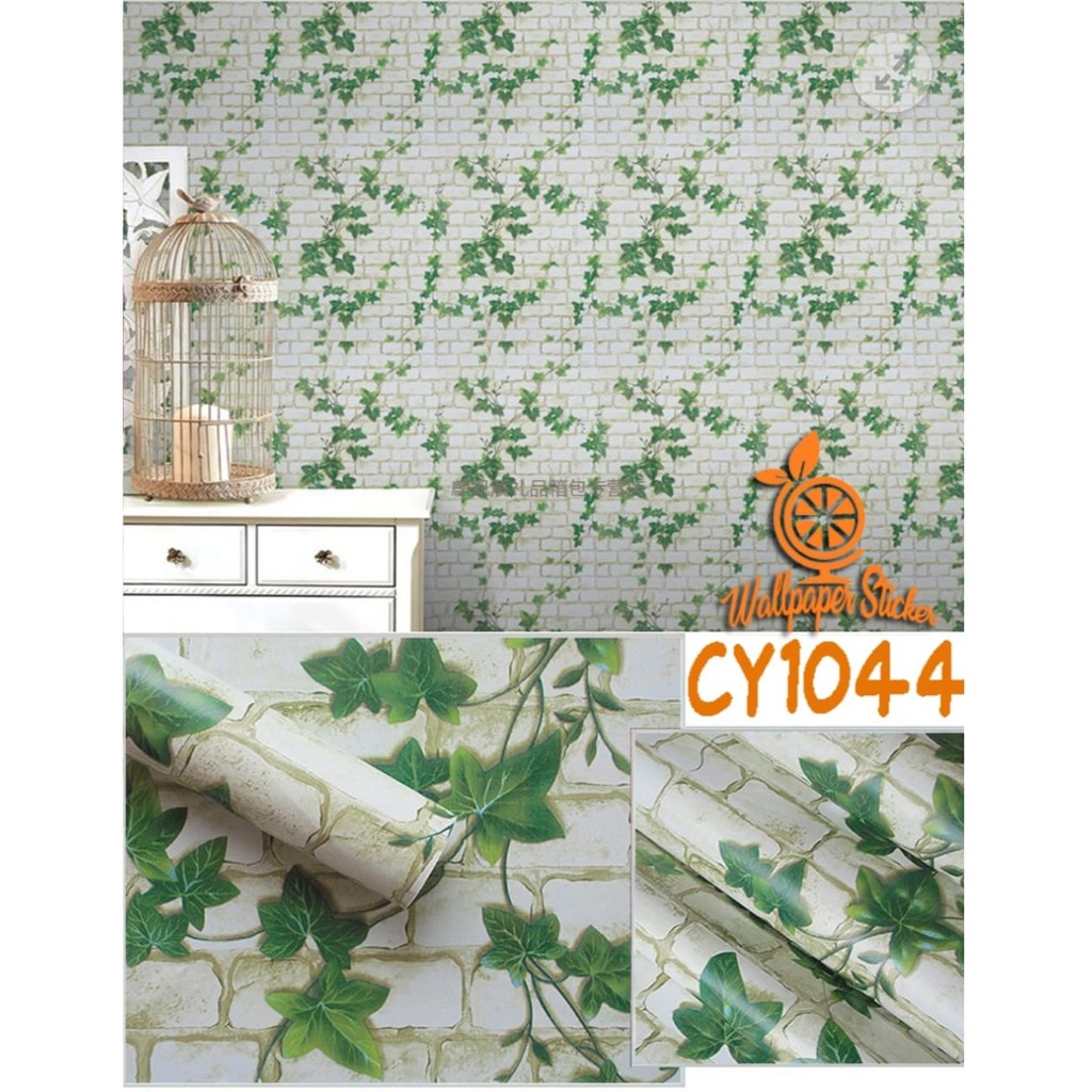 Wallpaper Sticker Dinding Motif Daun Hijau Ukuran 45cm x 10 meter