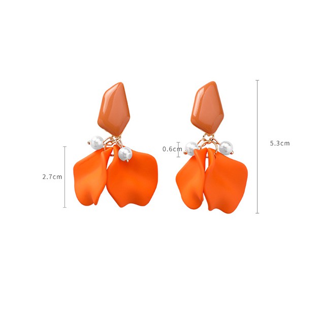 LRC Anting Tusuk Fashion Orange Silver Needle Petal Earrings F54237