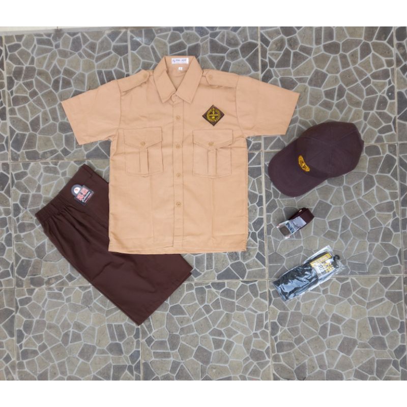 Setelan Super Lengkap Seragam sekolah pramuka SMP Baju Pendek Celana Pendek cowok  - PRAMUKA SMP BAJ