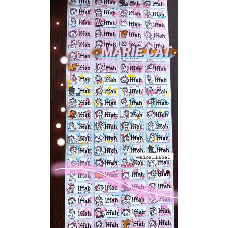 

Label/sticker nama waterproof dan antisobek motif Marie Cat