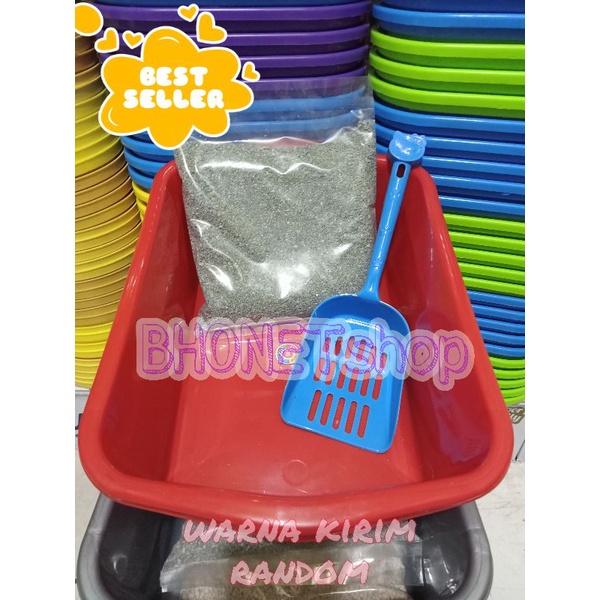 Litterbox &amp; 1kg Pasir Zeolit Gratis Sekop Warna Random Paket Hemat Toilet Anabul Murah