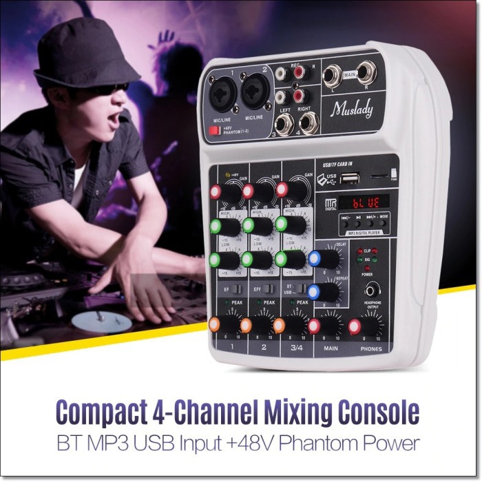 Muslady Professional Compact Mixing Mixer 4 Channel Phantom Power 48V Murah