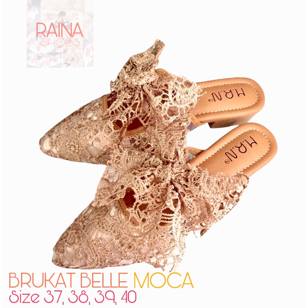Raina Shoes Sandal Selop Wanita Mules Brukat Belle Moca Terbaru COD