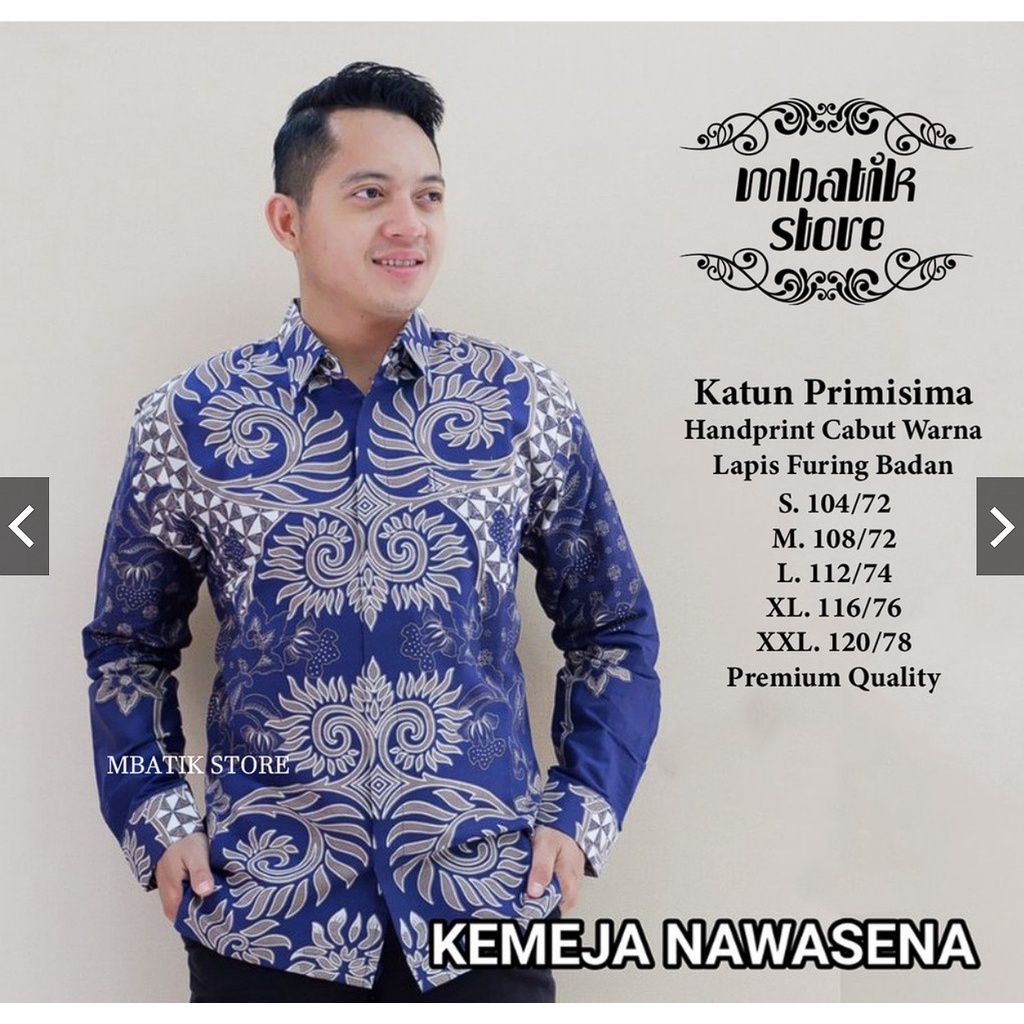 Nawasena Babyblue Kemeja Batik Pria Panjang Full Furing by Mbatik Store