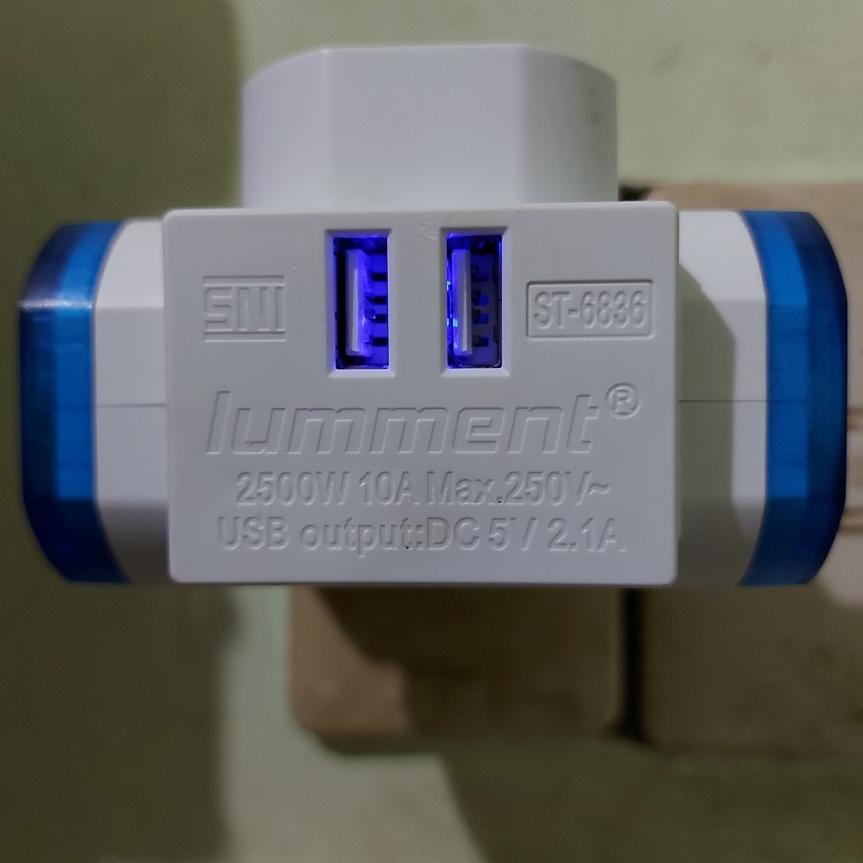 Promo.. Lumment Steker T Arde Port Usb Charger 2.1 Amper Fast Charging ST 6836 Stop Kontak Lubang 3 