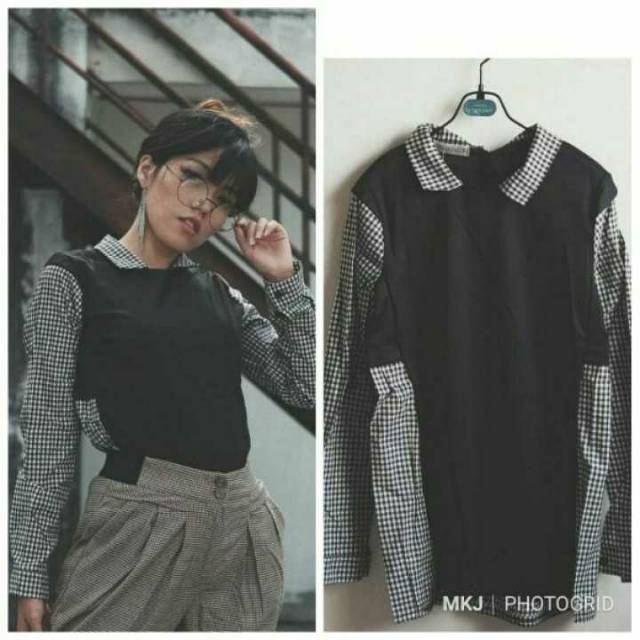 Baju Atasan Wanita Hem Kotak Tartan Import  Tathe.816