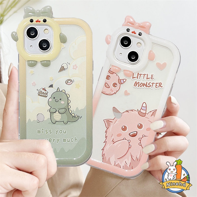 Soft Case Pelindung Kamera Transparan Motif Kartun Dinosaurus Untuk iPhone 14 13 12 11 Pro Max X Xr Xs Max 7 8 6 6s Plus SE 2020
