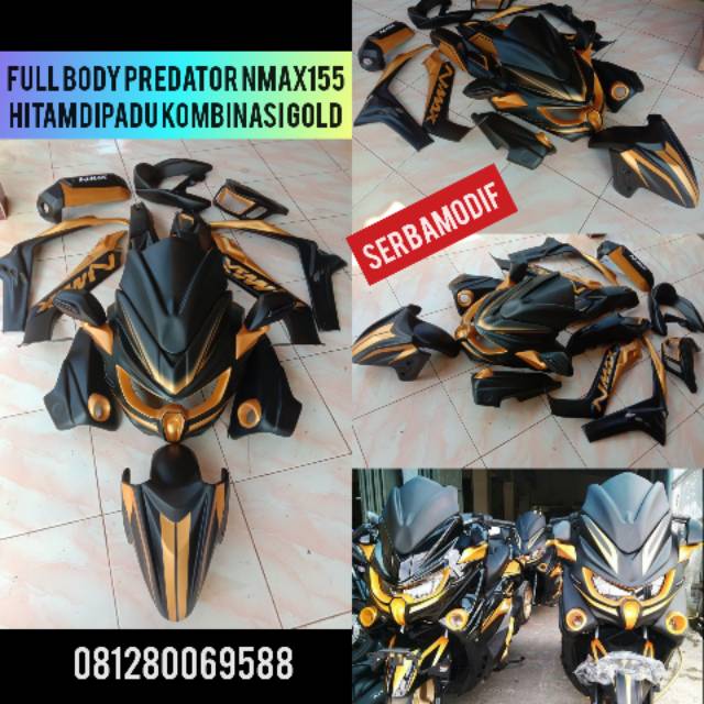 Tameng predator nmax 155 fullset HITAM DOP KOMBINASI GOLD