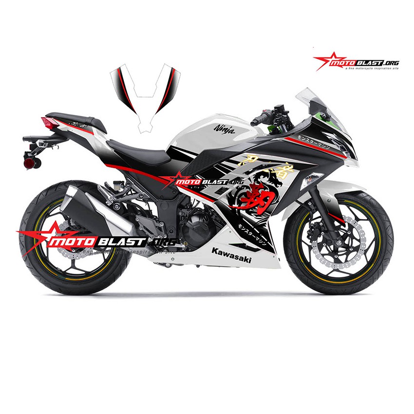 Decal Stiker Ninja 250R FI WHITE KANJI DRAGON