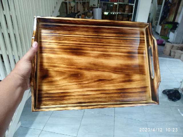 Baki Kayu / Nampan Kayu / Tray Kayu Pinus Motif Bakaran 40 x 30