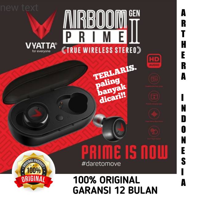terlaris headset bluetooth vyatta airboom tws prime original bergaransi