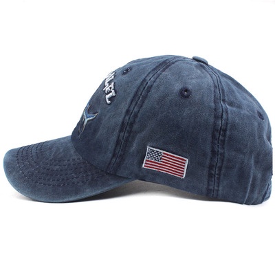 Topi Baseball Adjustable Motif Hiu Bordir Bahan Katun Washed Untuk Unisex