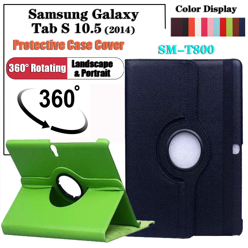 Untuk Samsung Galaxy Tab S 10.5 (2014) SM-T800 T800 Tablet Skins Protection Cover Fashion360° Rotating Stand Casing Flip Lipat Folio Leather Case