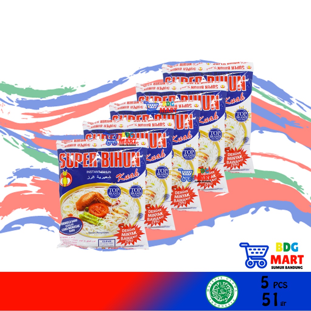 

5PCS Super Bihun Kuah Bihun Instan Paling Nikmat Mudah Masaknya Bumbu Atom Halal MUI - 5pcs x 51gr