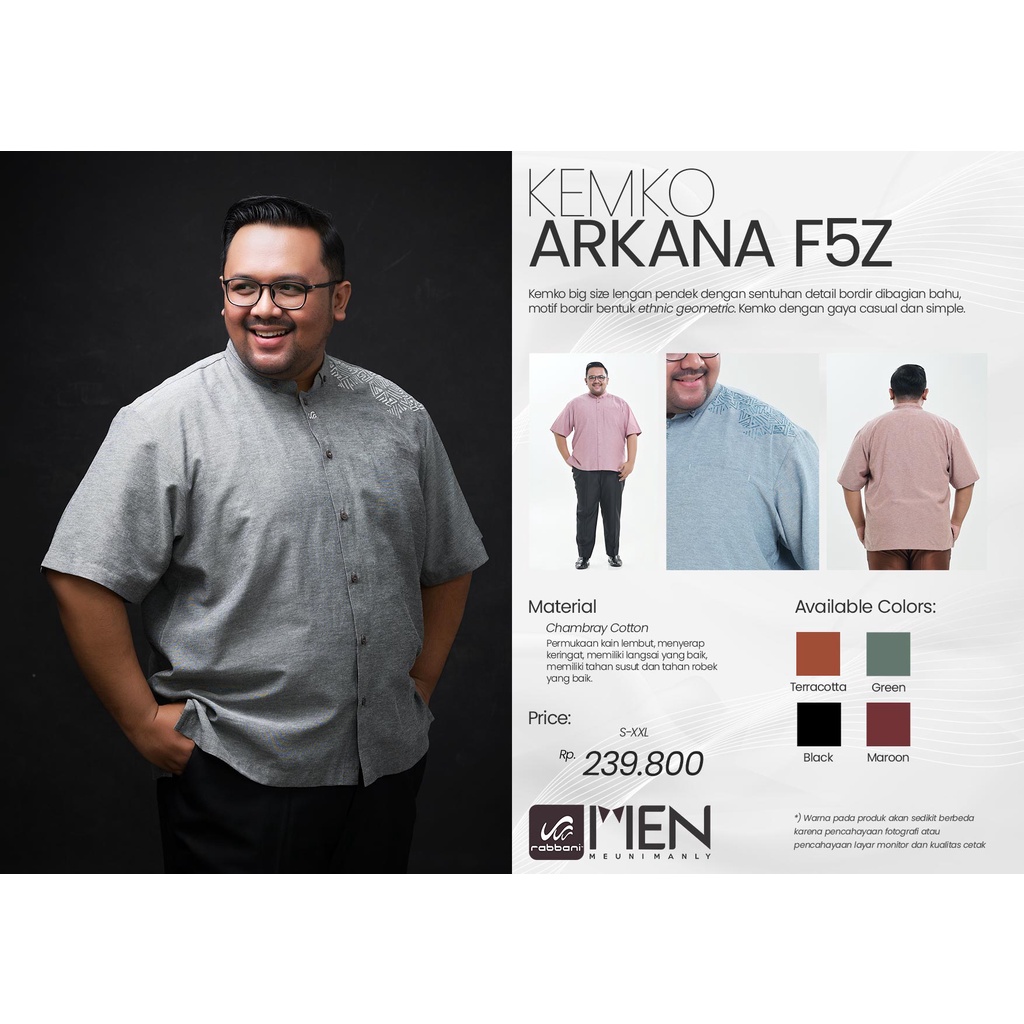 Kemeja Koko Lengan Pendek Rabbani - Kemko Arkana F5Z Father Size