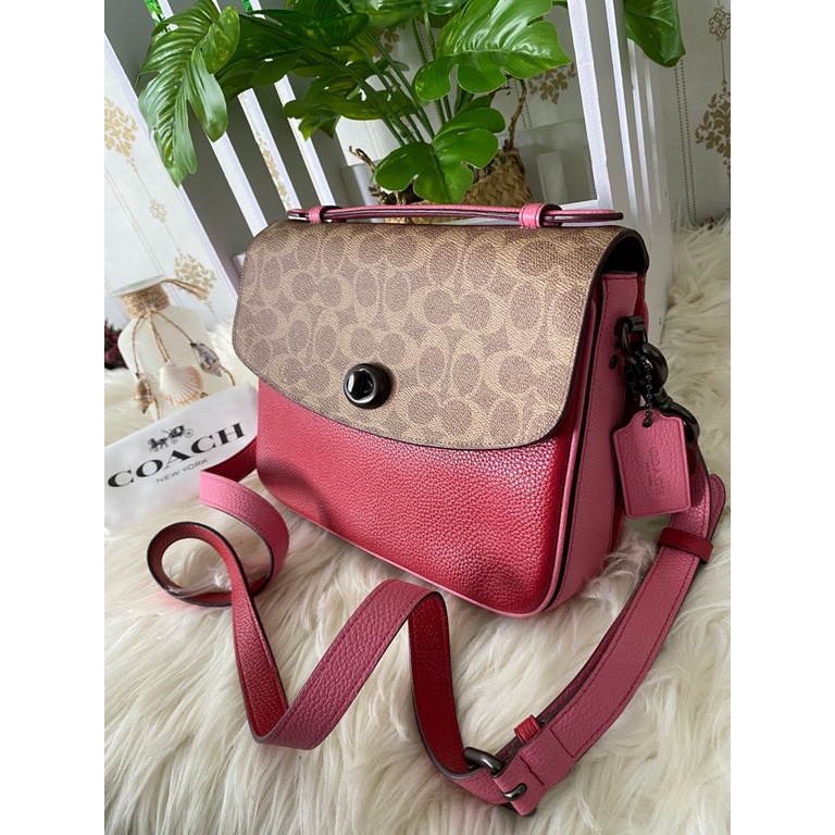Tas Coach 74091 Cassie Crossbody With Signature Blocking Tan Red Apple New Original