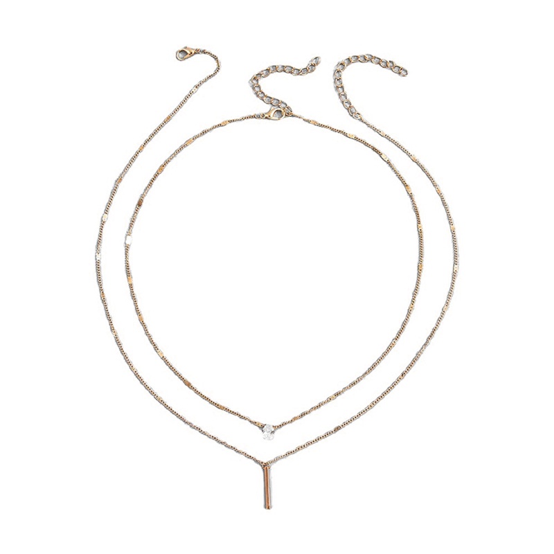 Set Kalung Liontin Kristal Berlian Imitasi Bentuk Persegi Geometris Warna Emas Gaya Vintage Untuk Wanita