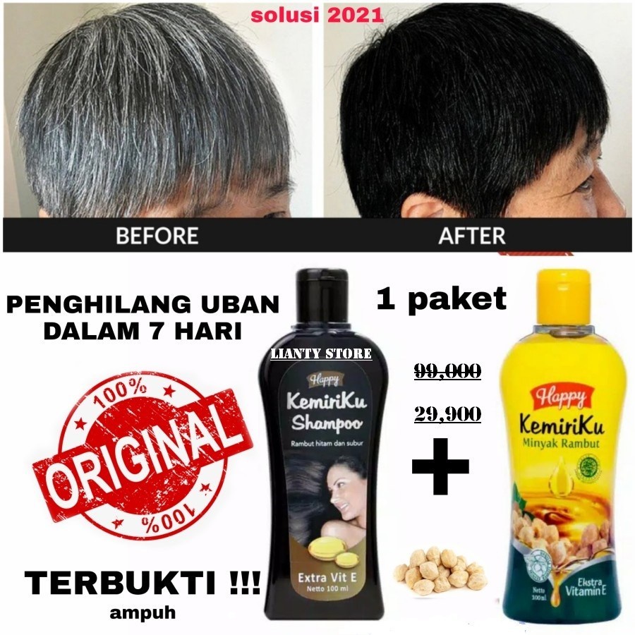 PAKET HAPPY KEMIRI 2 IN 1 MINYAK KEMIRIKU PLUS SHAMPO KEMIRI SAMPO PENGHILANG UBAN 100% ORI - PAKET