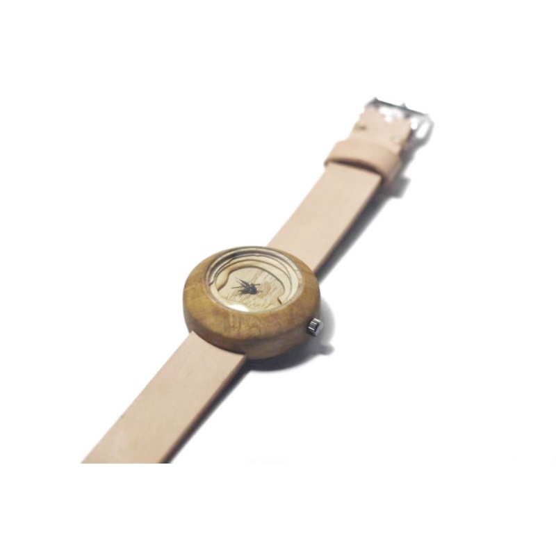 KARAFURU jam tangan kayu jati dial abstrak strap natural kulit sapi  pria / wanita unisex