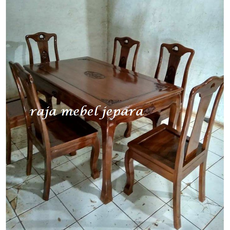 meja makan mawar kayu jati, mebel jepara