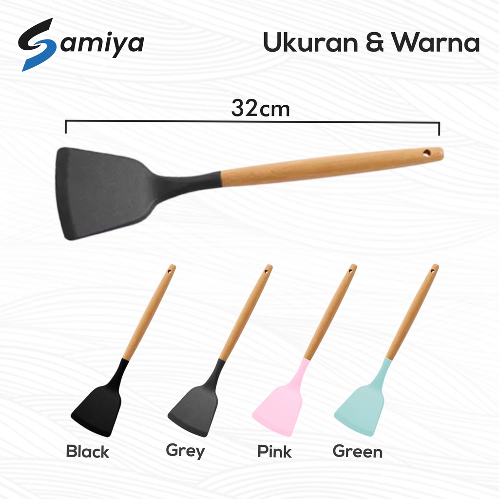 spatula silikon gagang kayu tahan panas / alat masak sodet sutil silicone wood handle top quality