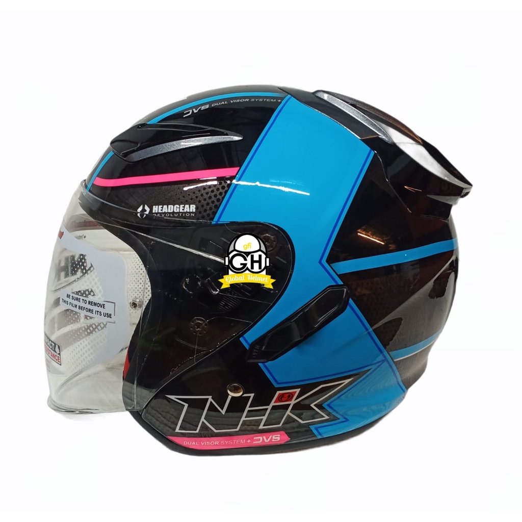 HELM NHK R1 NAPOLEON BLACK LIGHT BLUE DOUBLE VISOR HALF FACE