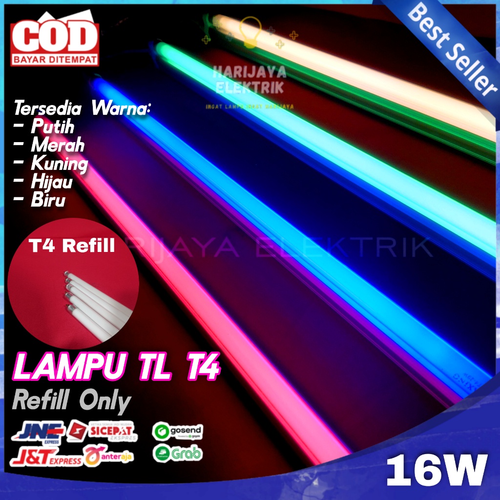 LAMPU TL T4 NEON REFILL 16 WATT ISI REFIL LAMPU ETALASE BERMACAM WARNA