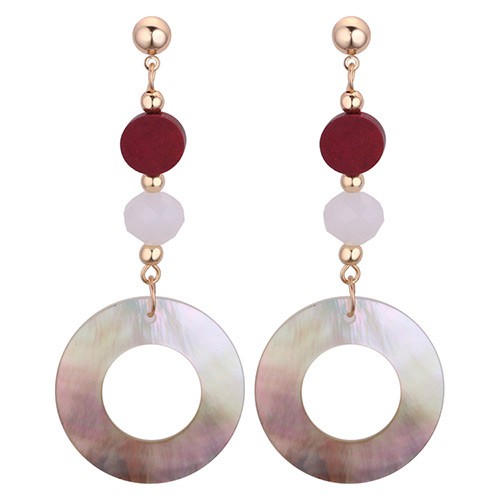 LRC Anting Tusuk Fashion Red Round Shape Decorated Earrings