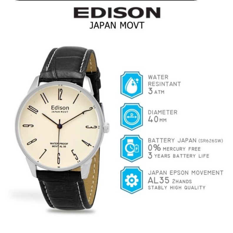 Jam Tangan Edison AR EG 260.3 Slim Type Waterproof Japan Movement